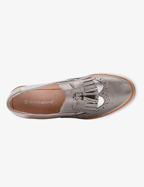 Mocassins compens&eacute;s &agrave; franges et pompons (bronze)