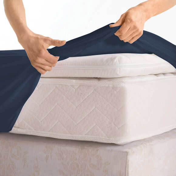 Effen hoeslaken van jersey, 130 g/m&sup2; - hoek 40 cm (inktblauw)