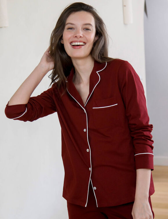 Pyjama col tailleur manches longues, uni (bordeaux)