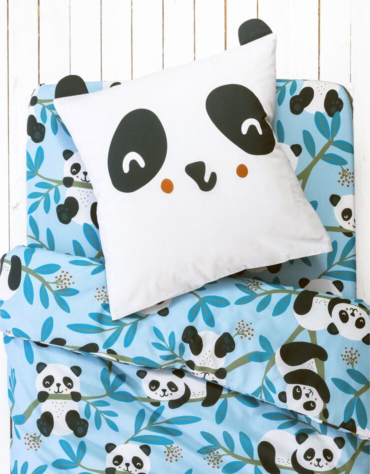 Bedlinnen voor kinderen Tao, met Panda motieven, in biologisch katoen, lichtblauw, hi-res image number 1