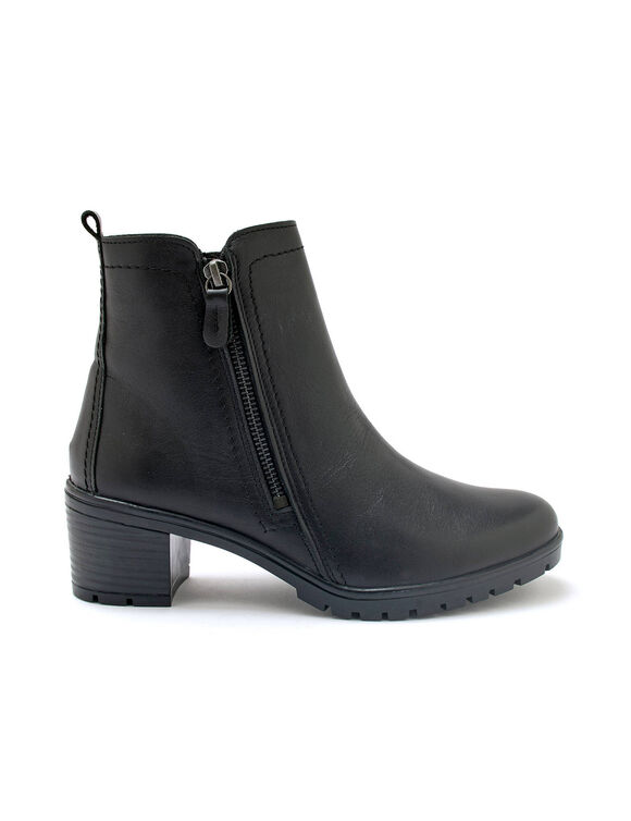 Boots zipp&eacute;es &agrave; talon en cuir lisse, extra larges (noir)