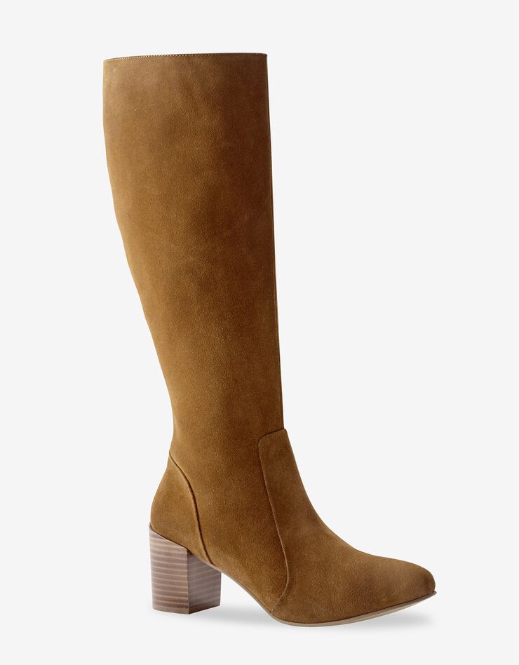 Bottes à talon en croûte de cuir, beige foncé Bottes à talon en croûte de cuir, beige foncé, hi-res image number 0