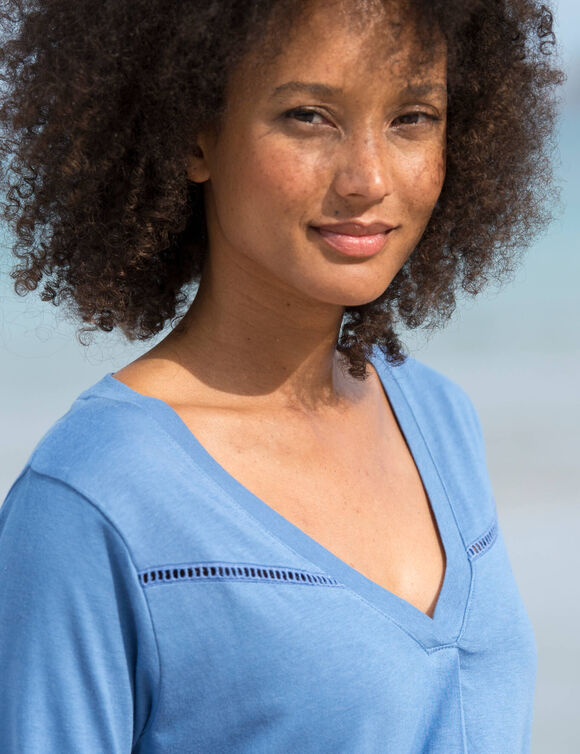 Effen tuniek met 3/4-mouwen, details in ladderajour (blauw)