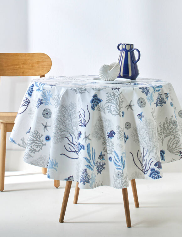 Tafellaken in toile cir&eacute;e met onderwaterprint (blauw)