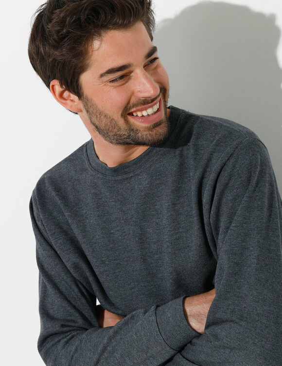 Sweater in molton met ronde hals (chiné antraciet)