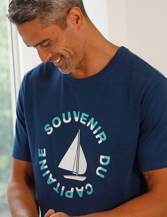 Pyjamashirt met korte mouwen en bootmotief (marine / aqua)