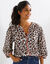 Geborduurde bloes met 3/4-mouwen, luipaardprint (ecru / hazelnootbruin)