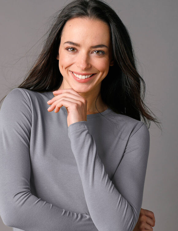 T-shirt uni col rond stretch (gris)