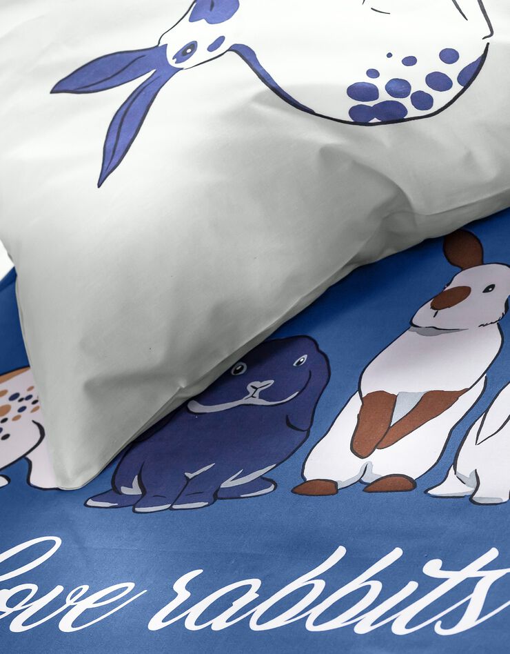 Bedlinnen Rabbit, in katoen met konijnprint (blauw)