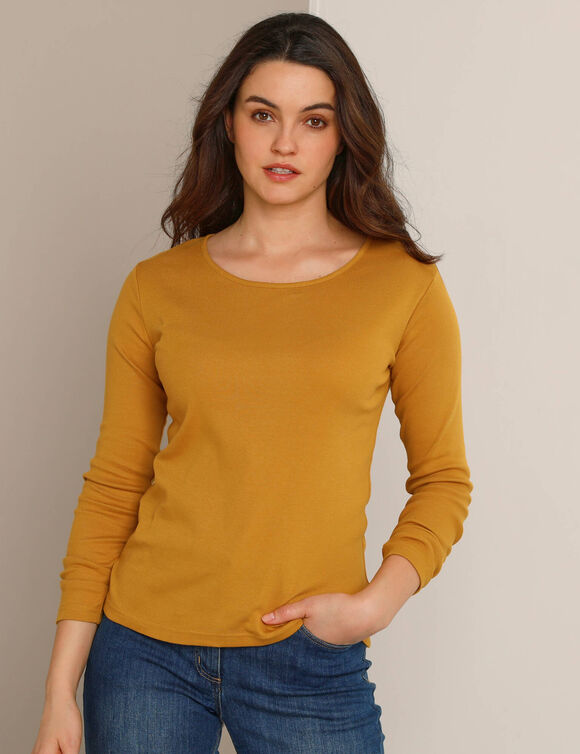 T-shirt manches longues, jersey en coton biologique(**) (curry)