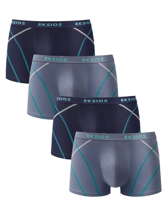 Boxer ferm&eacute; uni &eacute;lastiqu&eacute; surpiq&ucirc;res contrast&eacute;es - lot de 4 (bleu / marine)