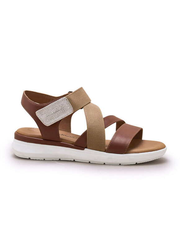 Leren sandalen met sleehak, comfortbreedte (bruin)