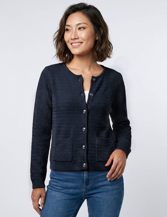Cardigan uni maille fantaisie (marine)