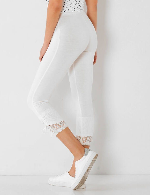 Legging 3/4 dentelle, taille élastiquée (blanc)