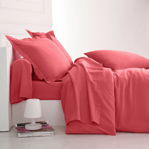 Linge de lit uni polyester-coton Colombine (rose pivoine)