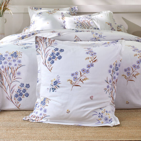 Linge de lit Madeleine coton (blanc / bleu)