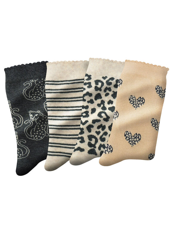 Sokken met geassorteerde luipaardmotieven - set van 4 (grijs / beige)