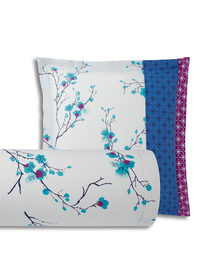 Linge de lit Kimori en coton imprimé fleurs de cerisier (bleu)