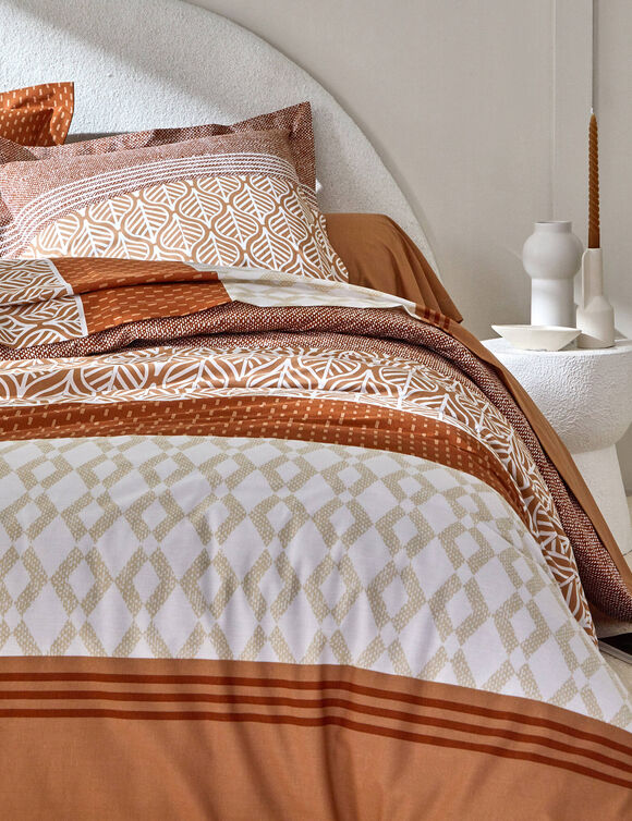 Bedlinnen Tommy in katoen met geometrische print (karamel)