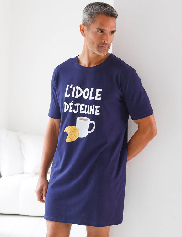 Maxi T-shirt pyjama imprimé "L'idole déjeune" (marine)