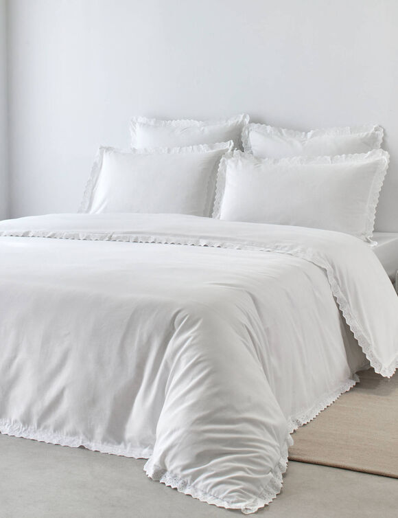 Linge de lit blanc brod&eacute; - coton 57 fils/cm&sup2; (blanc)