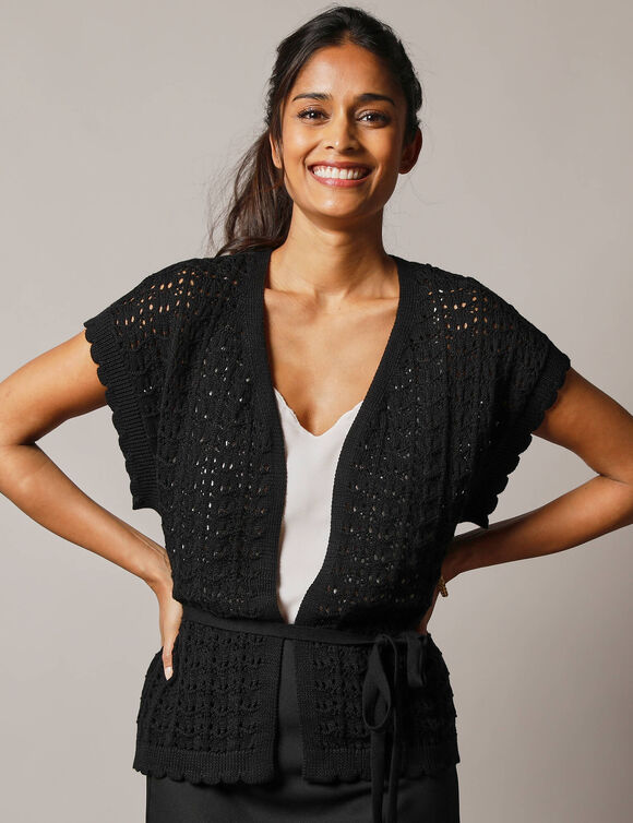 Gilet crochet en coton, manches courtes (zwart)