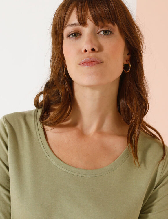 T-shirt manches 3/4 uni, coton (kaki clair)