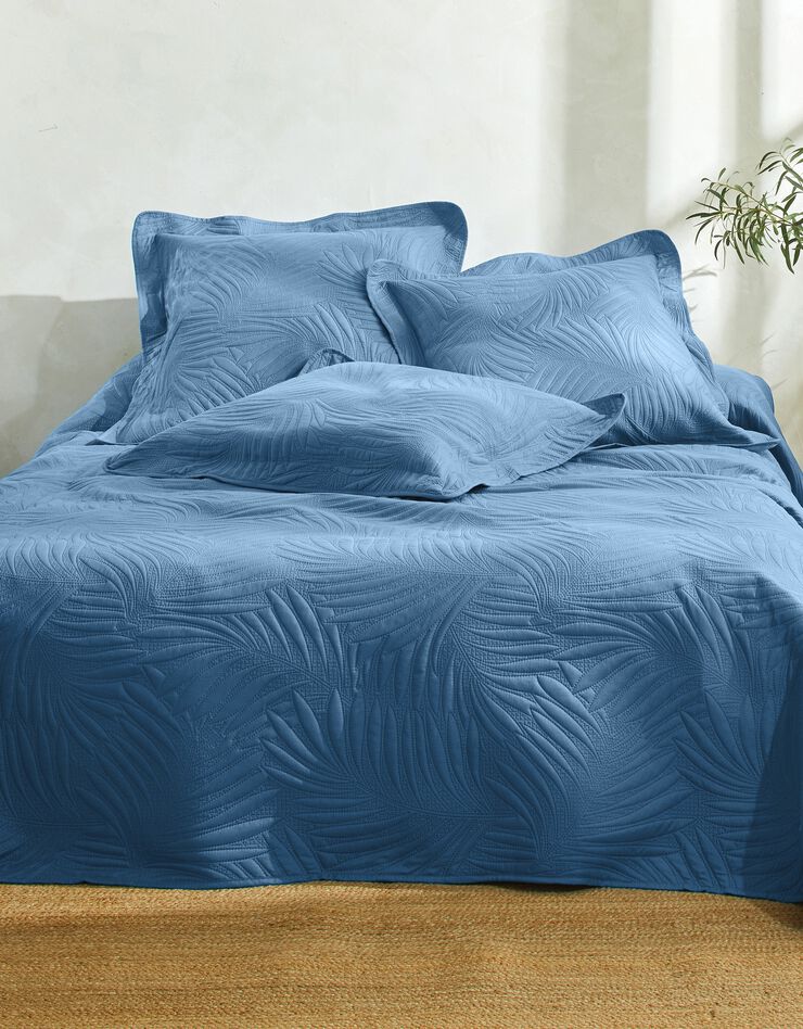 Couvre-lit uni matelassé reliéfé "feuillage" (bleu grisé)