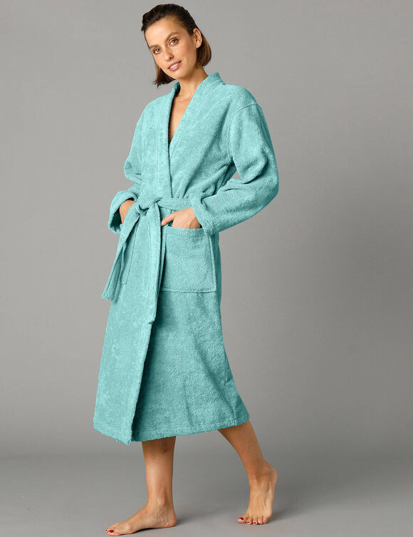 Peignoir mixte adulte col kimono éponge bouclette  (vert d'eau)