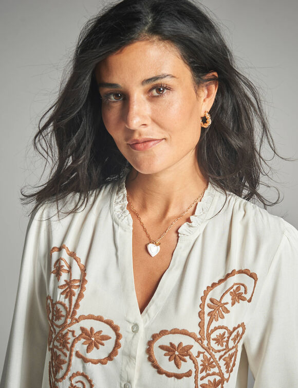 Chemisier brodé, viscose (écru / caramel)