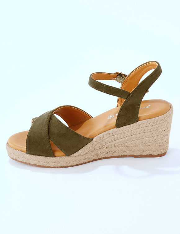 Sandalen met sleehak en gekruiste riempjes (kaki)