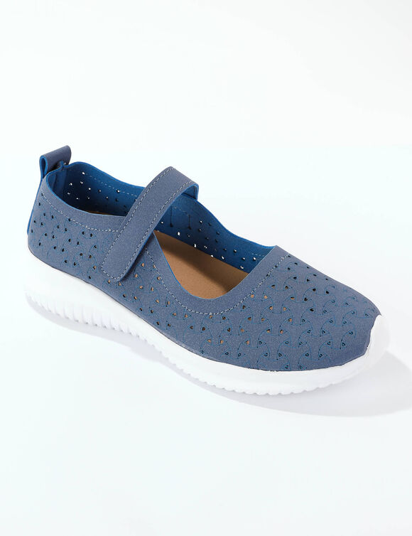 Soepele schoenen met riempjes en ajour (jeansblauw)