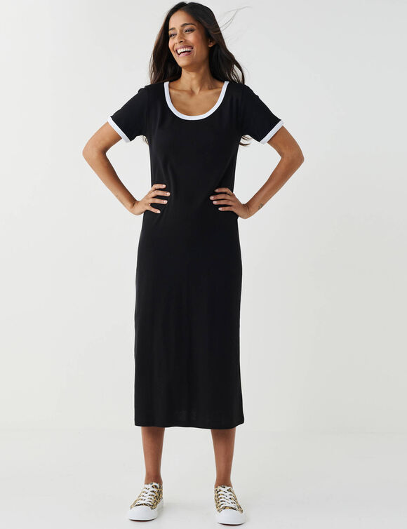 Robe longue bicolore, manches courtes (noir / blanc)