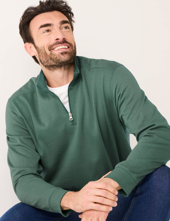 Sweat molleton col camionneur zippé (vert foncé)