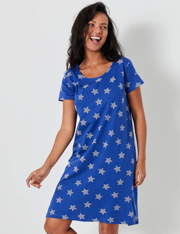 Kort nachthemd met sterrenprint (felblauw)