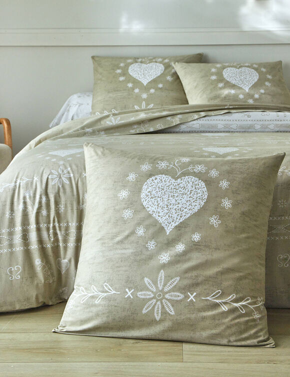 Linge de lit Anceny imprimé coeur - coton (beige)