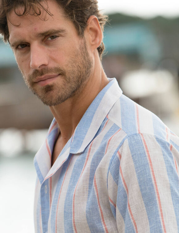 Chemise col bowling boutonnée manches courtes (bleu)