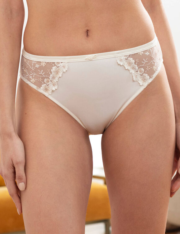 Midislip Oliena in microvezel en geborduurde tule - set van 2 (ivoorkleur)