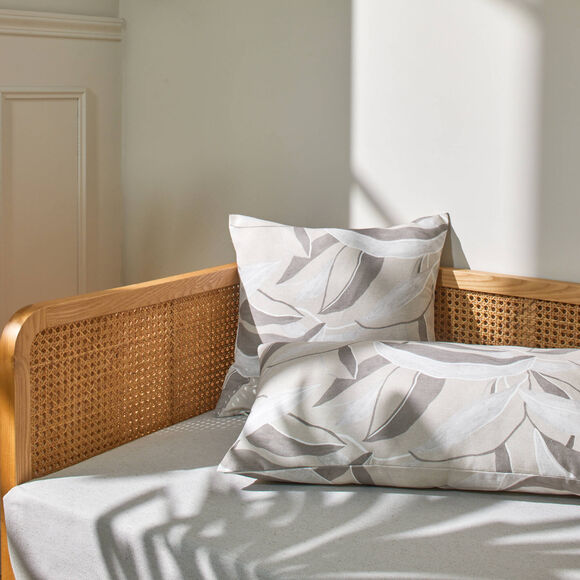 Kussenhoes met bladerenprint - set van 2 (zandkleur)