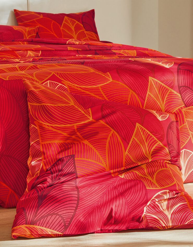 Linge de lit Elsa en polycoton à motifs feuilles, rouge, hi-res image number 2