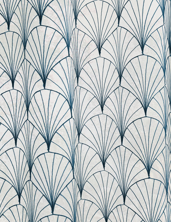 Voilage brod&eacute; motif art d&eacute;co - finition oeillets (bleu paon)