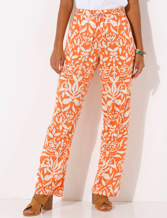 Pantalon large fluide, imprimé bicolore (mandarine / beige)