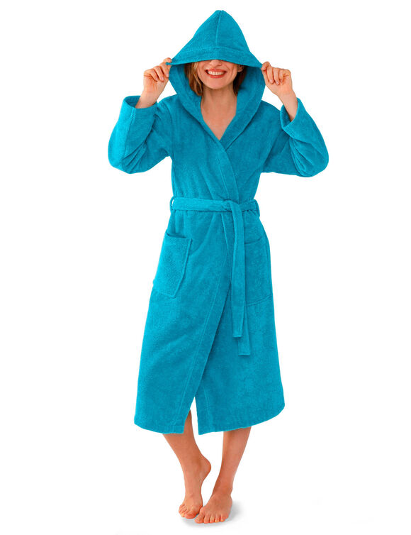 Badjas voor volwassenen met capuchon - lusjesbadstof 380 g/m&sup2; (turkoois)