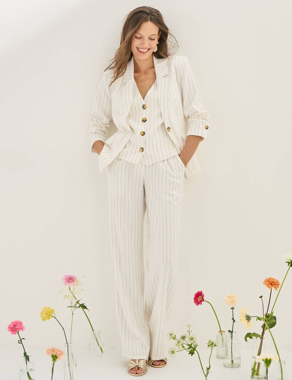 Veste blazer ray&eacute;e, viscose-lin (blanc cass&eacute;)