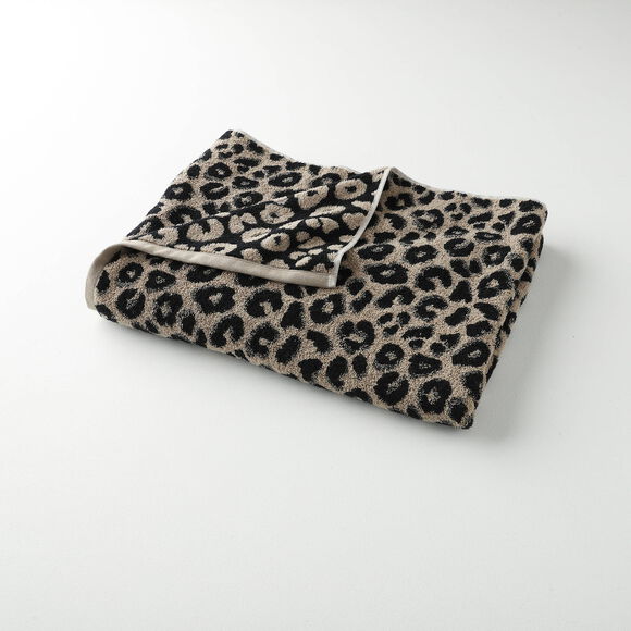 Collection serviettes de bain jacquard motif peau de léopard 450 g/m2 (beige / noir)