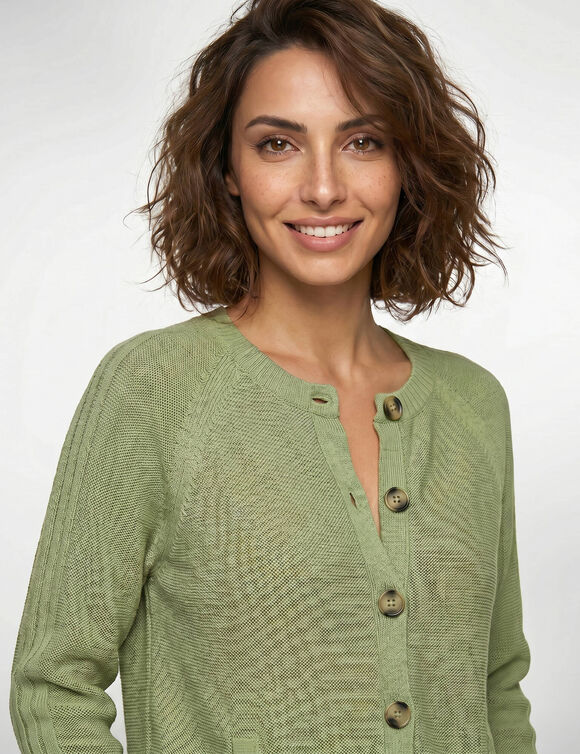 Cardigan boutonn&eacute; maille fantaisie (tilleul)