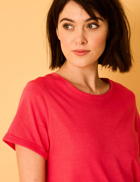 T-shirt manches courtes &agrave; revers (framboise)