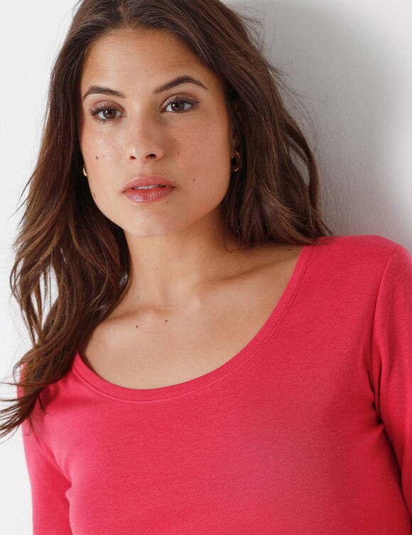 T-shirt uni manches longues en coton biologique(**) (framboise)