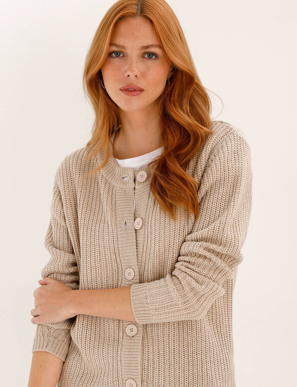 Trui met ronde hals in patenttricot (chin&eacute; beige)