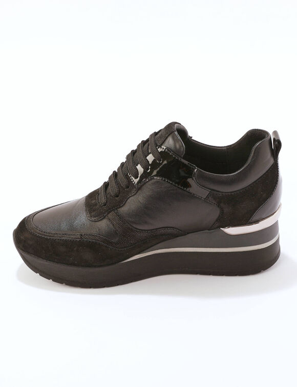 Baskets compens&eacute;es cuir (noir)